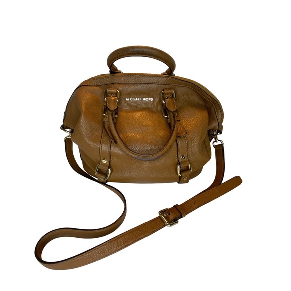 Michael Kors‎ Bedford Leather Shoulder Crossbody Handbag Gold Tan Brown Purse - Picture 1 of 16